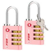 Dual-Opening TSA Approved Luggage Lock: Key or Combination Access, Heavy Duty. 2 Pink Locks