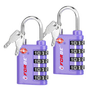 New431B_Dual-Opening TSA Approved Luggage Lock: Key or Combination Access, Heavy Duty. 2 Purple Locks