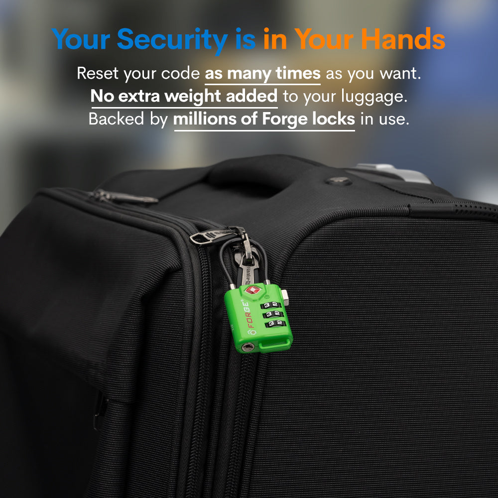 Forge TSA Approved Cable Luggage Lock with Easy-to-Read Dials, Green 4 TSA Locks.