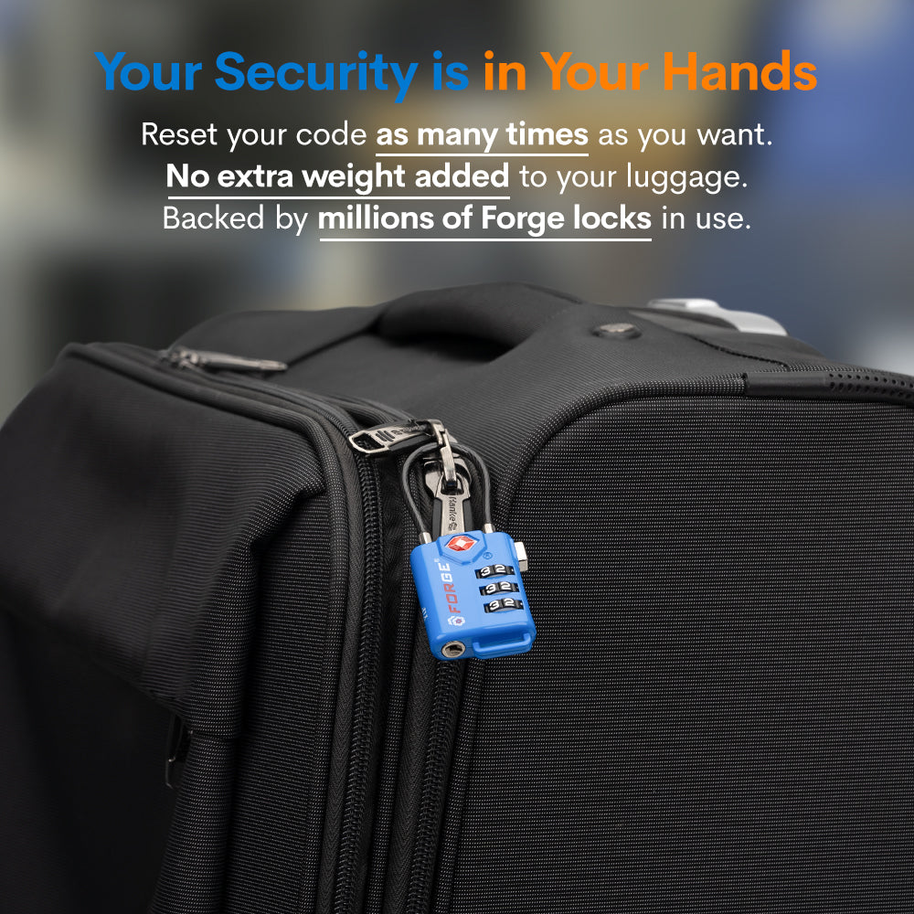 Forge TSA Approved Cable Luggage Lock, 3-Digit Flexible & Steel Wire (Blue, 4-Pack)