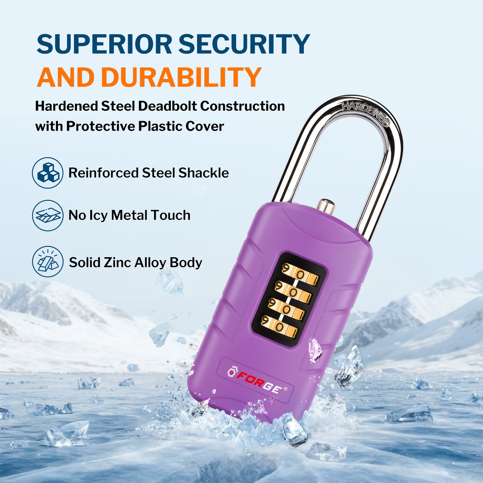 Forge 4-Digit Combination Padlock with Backup Keys (Short Shackle, Purple, 1 Pack)