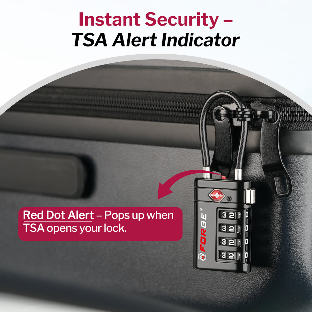 Forge 4-Digit TSA Cable Lock with Global TSID Luggage Tracking Tags (Black, 2-Pack)