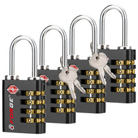 Candado para equipaje de doble apertura aprobado por la TSA: acceso con llave o combinación, resistente. 4 candados negros. - Paquete de 4 negros.