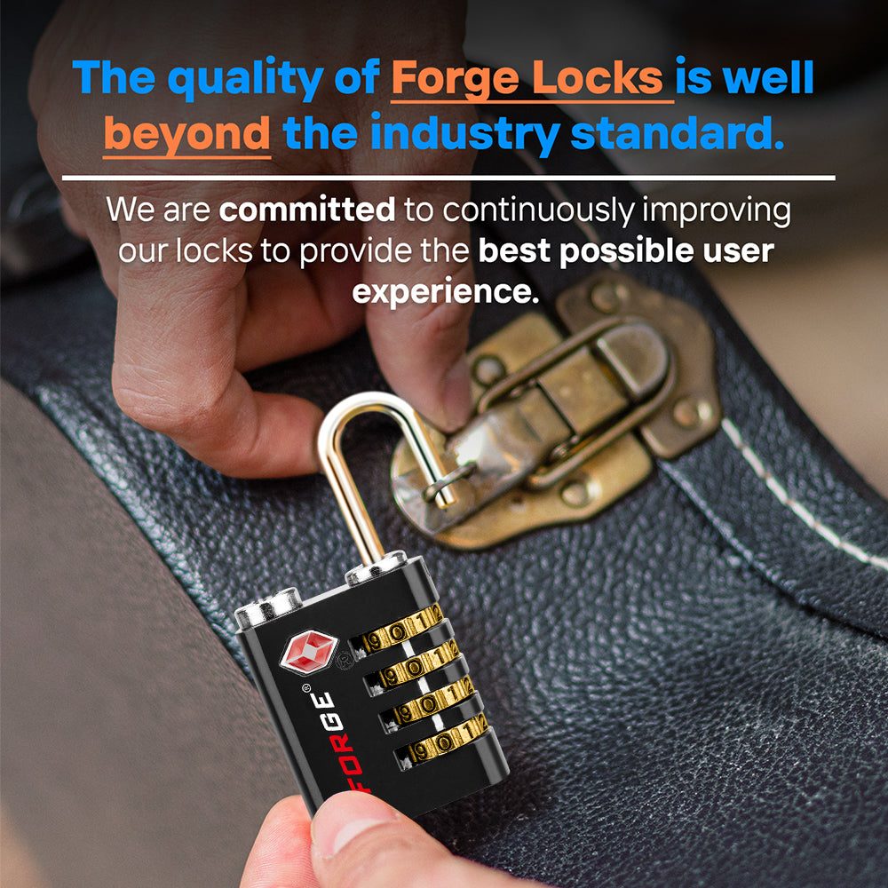 Forge Dual-Opening TSA Approved Luggage Lock: Key or Combination Access, Heavy Black Locks