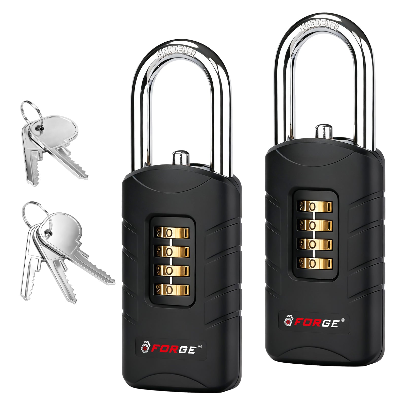 Forge 4-Digit Combination Padlock with Backup Keys(Black, Short 2 Locks, Same Key)