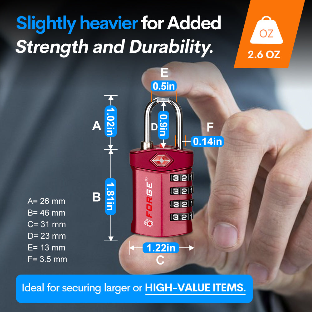 TSA Approved 4-Digit Combination Locks for Luggage and Suitcases. Open Alert, Alloy Body. Red 2 Locks