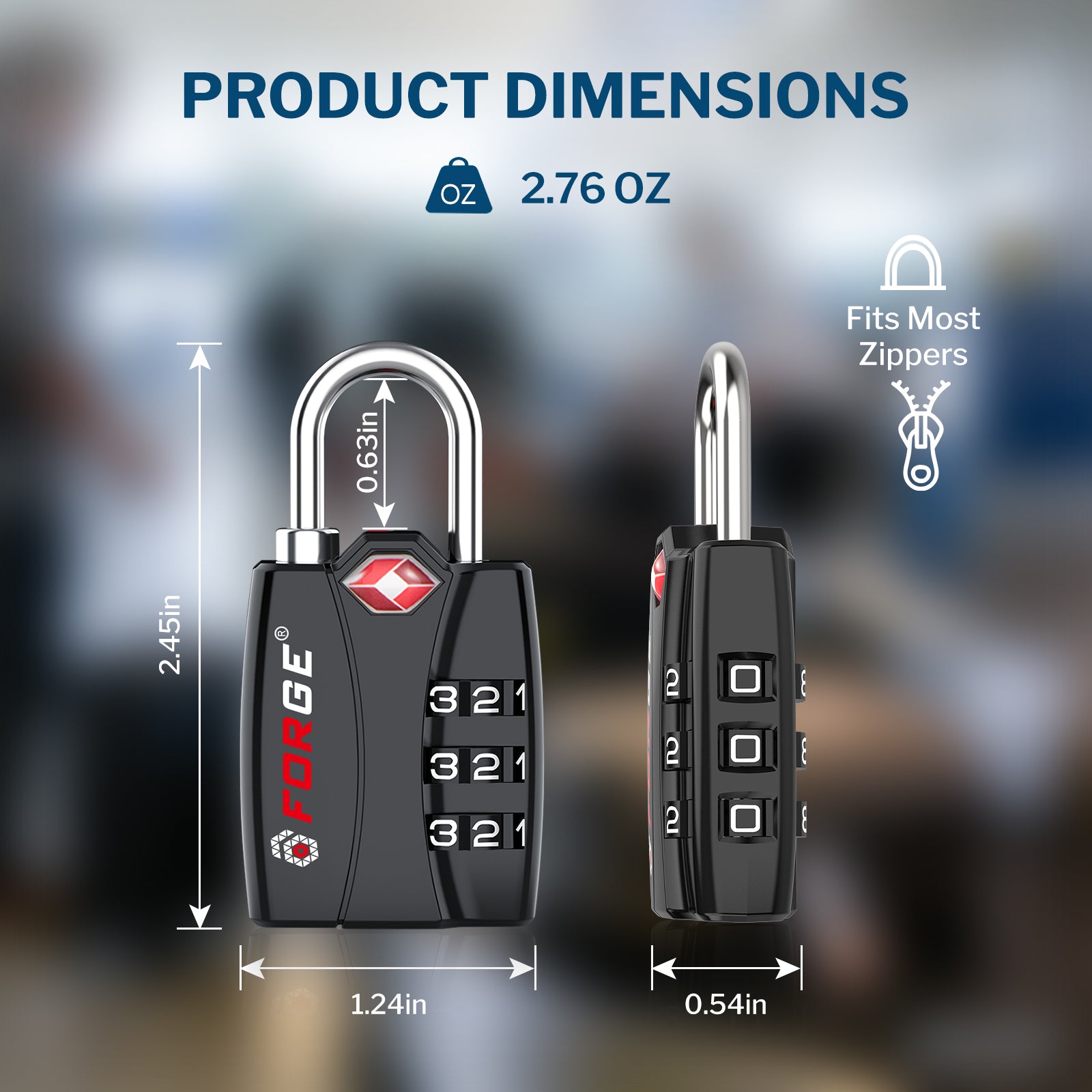 TSA-Approved Luggage Locks: 3-Digit Combination, Open Alert Indicator, Model Titan, Black 6 Locks