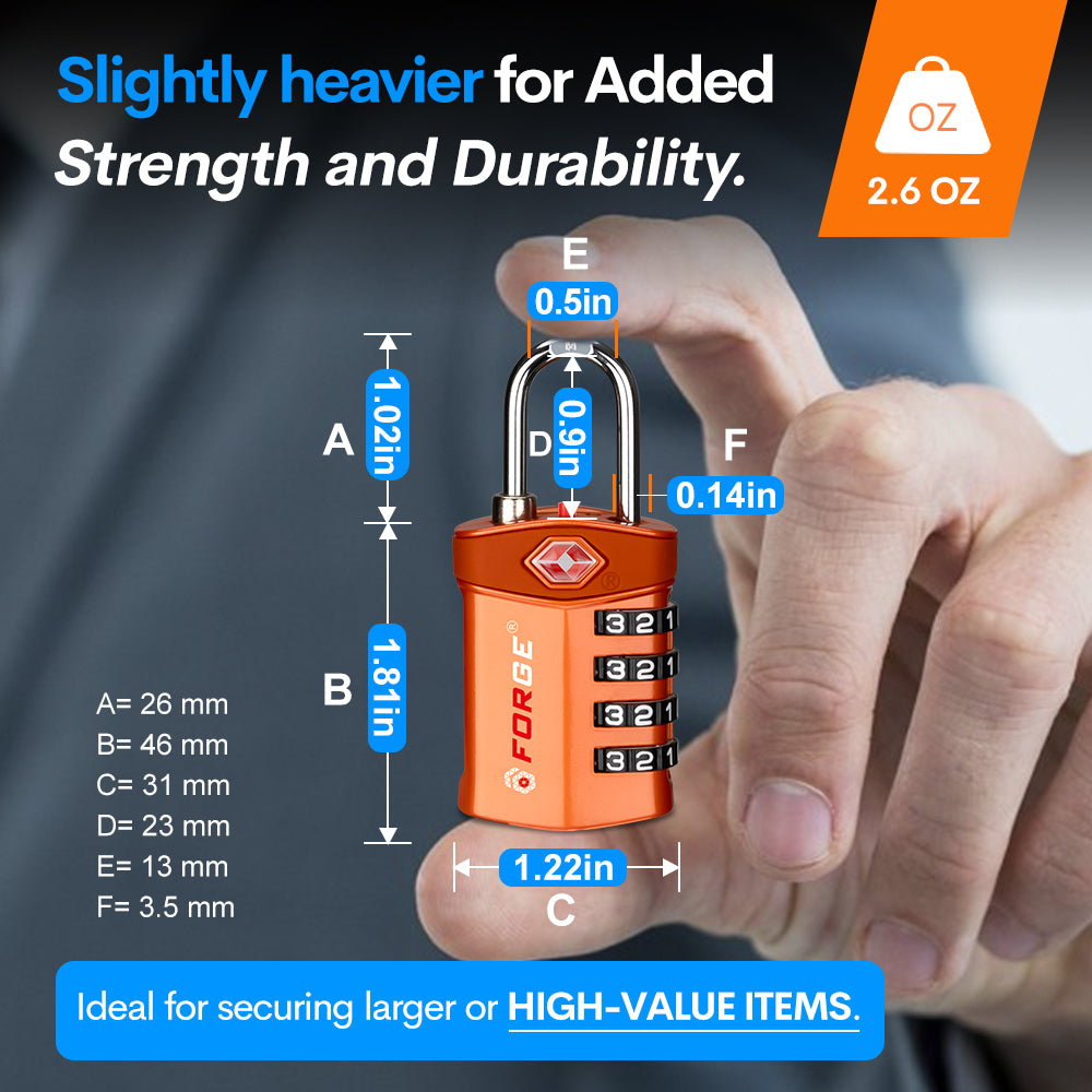 TSA Approved 4-Digit Combination Locks for Luggage and Suitcases. Open Alert, Alloy Body. Orange 4 Locks
