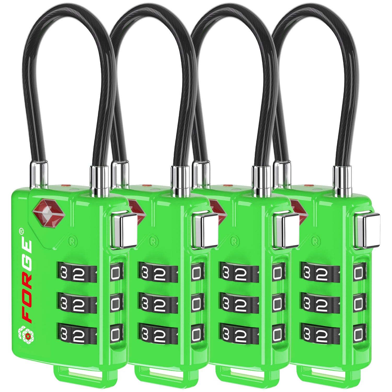 Forge TSA Approved Cable Luggage Lock with Easy-to-Read Dials, Green 4 TSA Locks.
