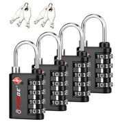 New431B_Dual-Opening TSA Approved Luggage Lock: Key or Combination Access, Heavy Duty. 4 Black Locks