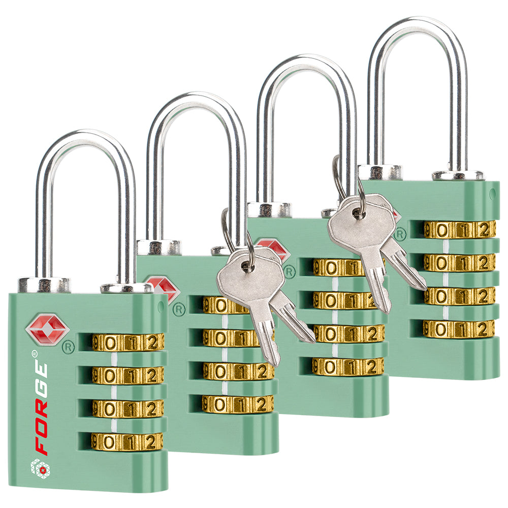 Candado para equipaje de doble apertura aprobado por la TSA: acceso con llave o combinación, resistente. Verde, 4 candados.