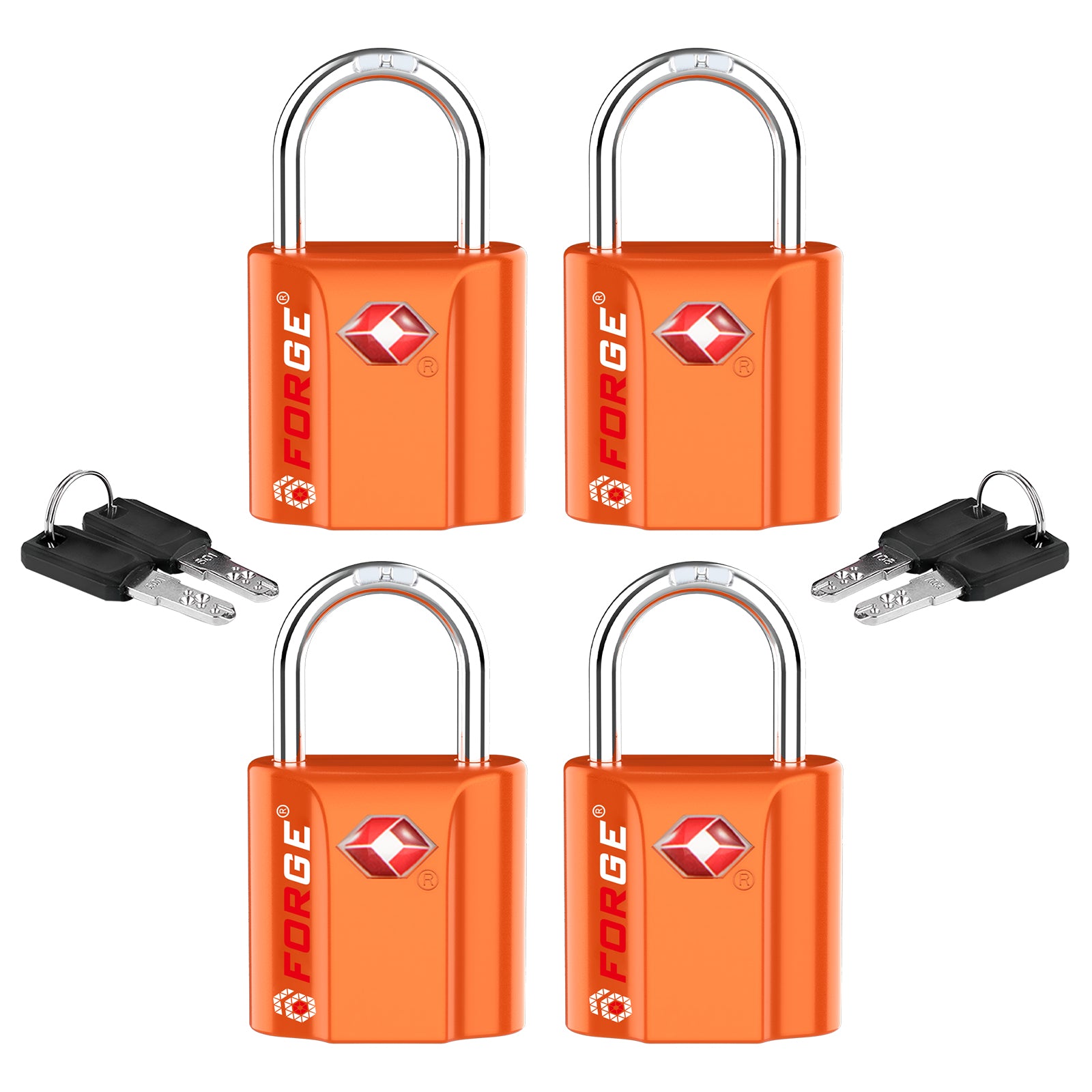 Candado para equipaje con llave de puntos aprobado por la TSA - Llave TSA006, candado pequeño ultraseguro. Naranja, 4 candados.