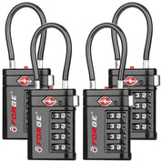 Forge TSA Approved Cable Lock - 4-Digit & Open Alert for Suitcase, Backpack, Gun Case (Black, 4-Pack)