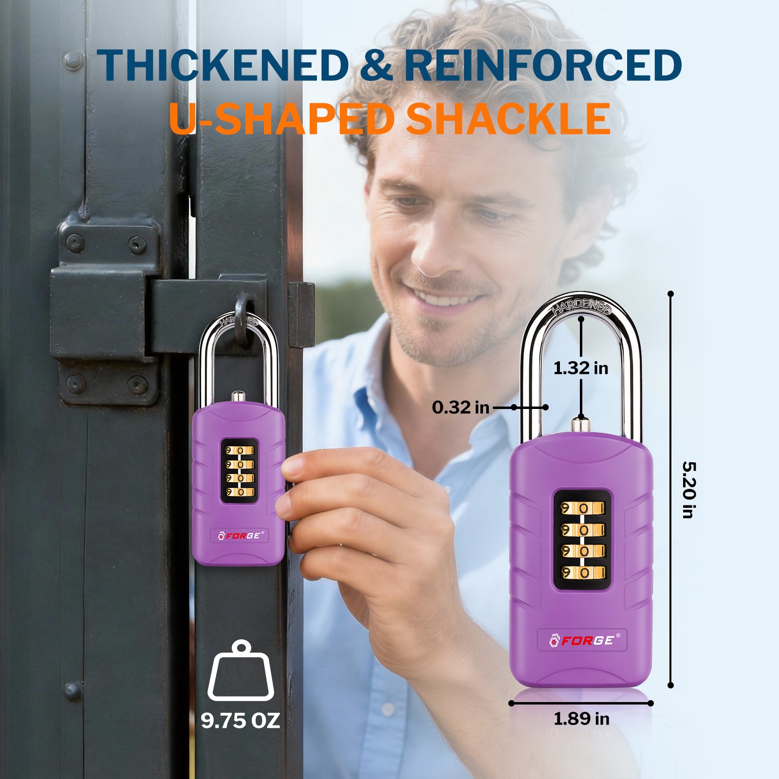 Combination Lock for Locker, 4-Digit Padlock with Code for Gym, School, Home & Work, Shackle Height: 1.77 in, 1-Pack, Model CL-42 purple