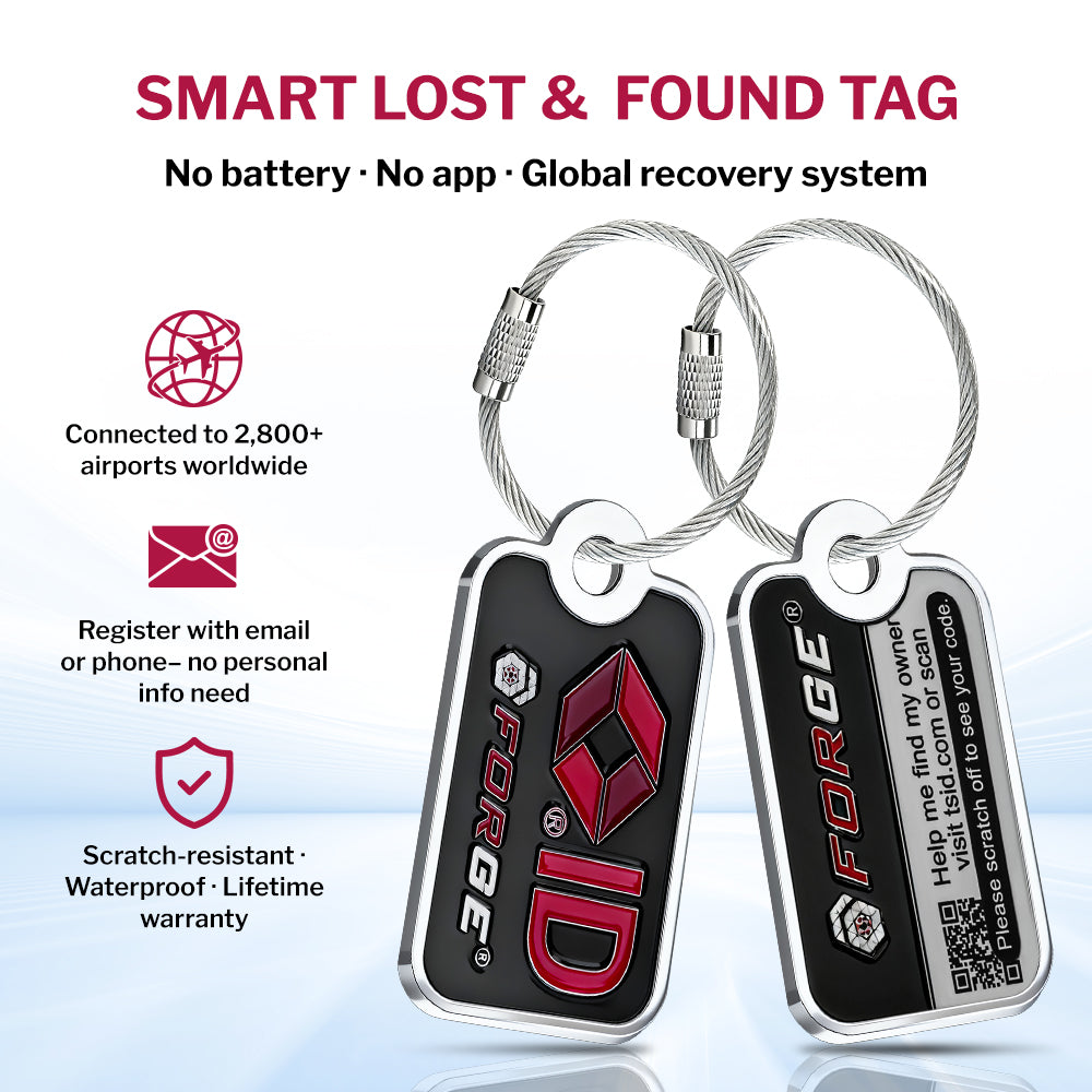Forge 4-Digit TSA Cable Lock with Global TSID Luggage Tracking Tags (Black, 2-Pack)