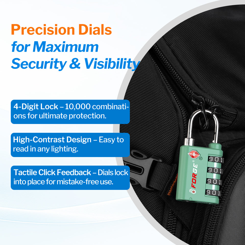 New431B_Dual-Opening TSA Approved Luggage Lock: Key or Combination Access, Heavy Duty. 2 Green Locks