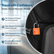 Candado para equipaje con llave de puntos aprobado por la TSA - Llave TSA006, candado pequeño ultraseguro. Naranja, 2 candados.