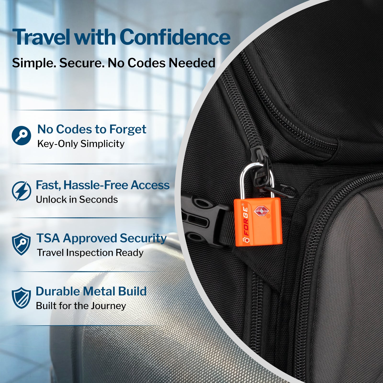 backpack lock for travel TOKK Fingerprint PL4 while TSA approval guarantees smooth security checks. Forge Ultra-Compact TSA Approved Key