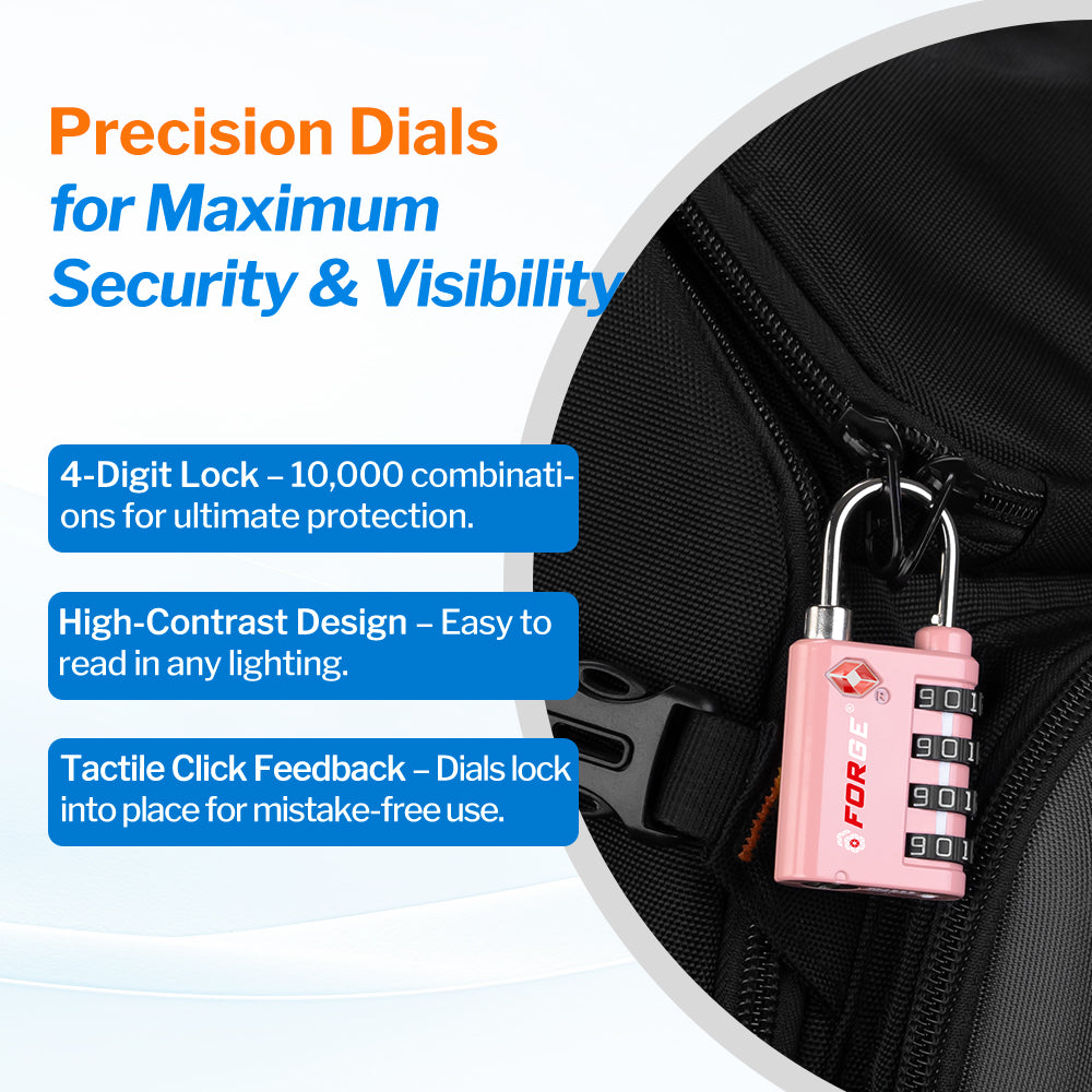 Dual-Opening TSA Approved Luggage Lock: Key or Combination Access, Heavy Duty. 2 Pink Locks