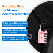 Dual-Opening TSA Approved Luggage Lock: Key or Combination Access, Heavy Duty. 2 Pink Locks