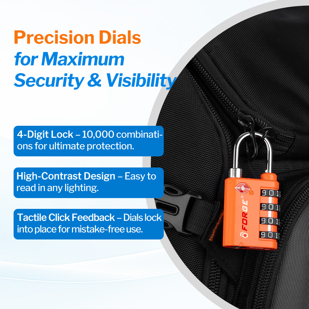 New431B_Dual-Opening TSA Approved Luggage Lock: Key or Combination Access, Heavy Duty. 2 Orange Locks