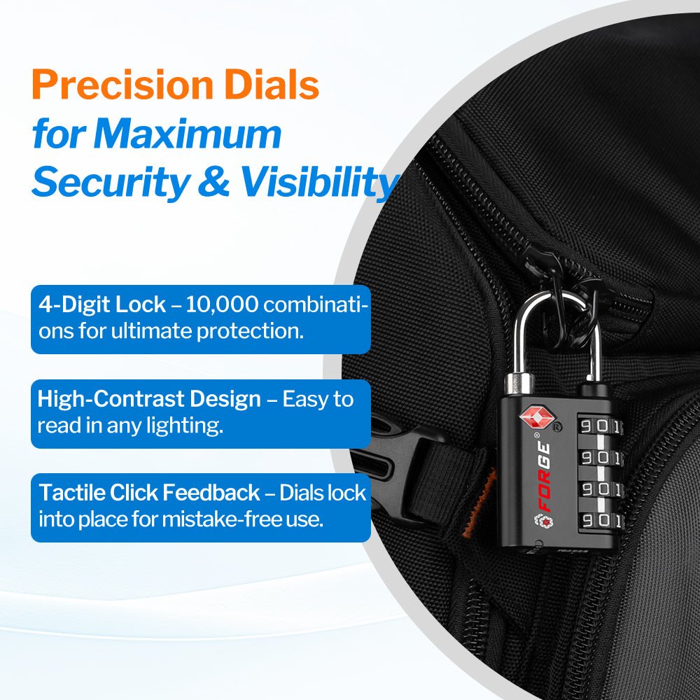 New431B_Dual-Opening TSA Approved Luggage Lock: Key or Combination Access, Heavy Duty. 6 Black Locks