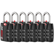 TSA-Approved Luggage Locks: 3-Digit Combination, Open Alert Indicator, Model Titan, Black 6 Locks