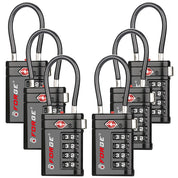 Forge TSA Approved Cable Lock - 4-Digit & Open Alert for Suitcase, Backpack, Gun Case (Black, 6-Pack)