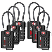 Forge TSA Approved Cable Luggage Lock, 3-Digit Flexible & Steel Wire (Black, 6-Pack)