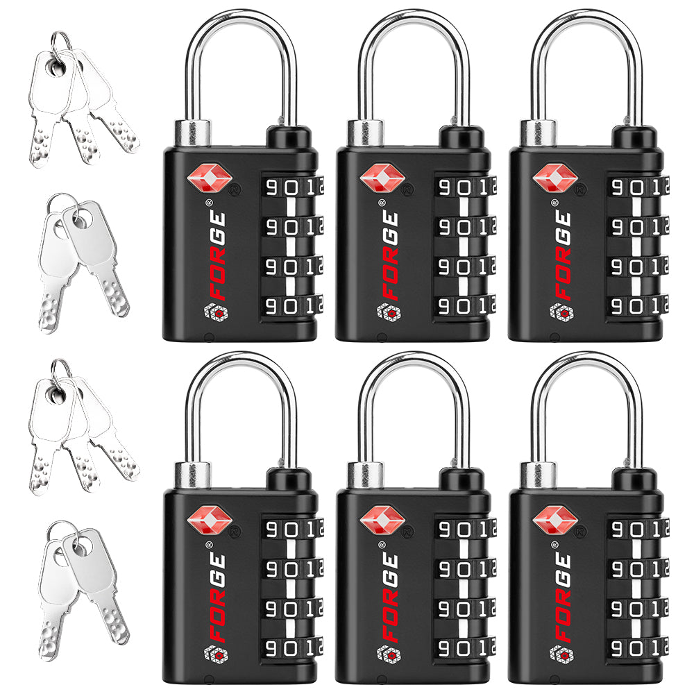 New431B_Dual-Opening TSA Approved Luggage Lock: Key or Combination Access, Heavy Duty. 4 Black Locks