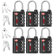 New431B_Dual-Opening TSA Approved Luggage Lock: Key or Combination Access, Heavy Duty. 6 Black Locks