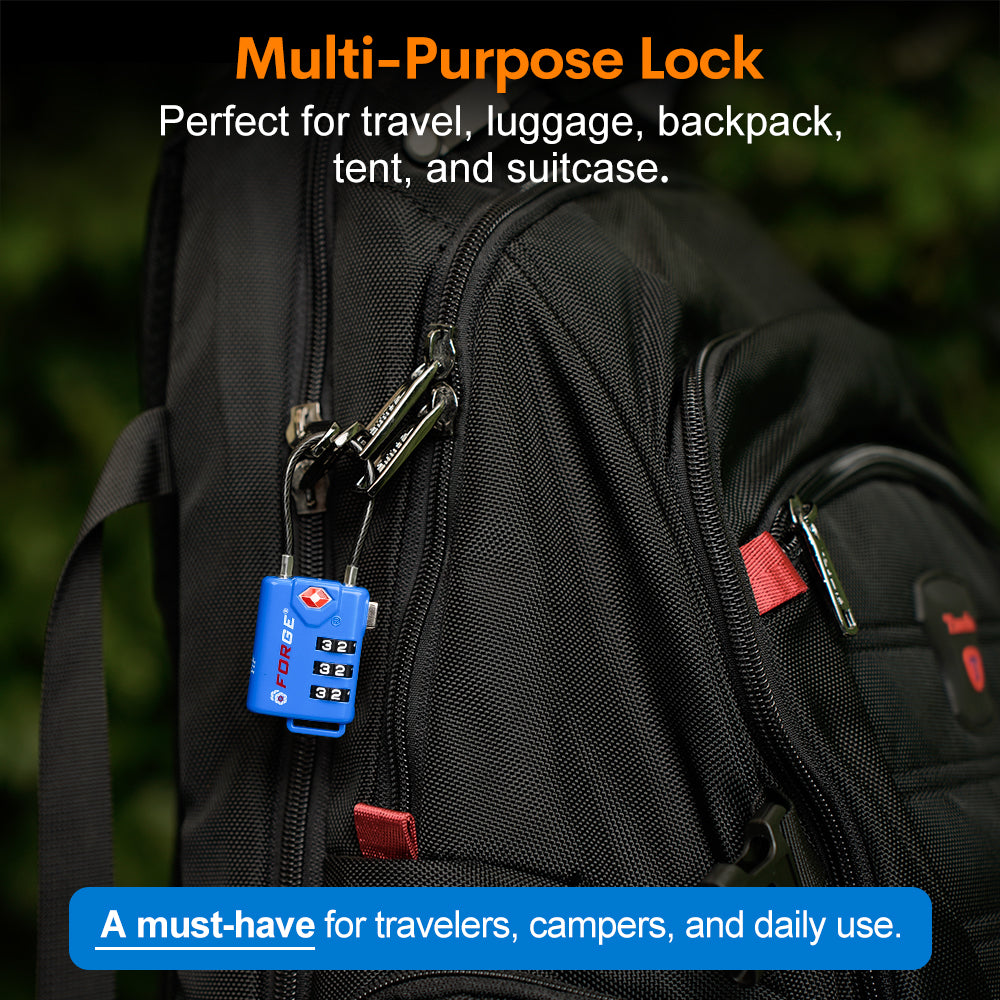 Forge TSA Approved Cable Luggage Lock, 3-Digit Flexible & Steel Wire (Blue, 4-Pack)