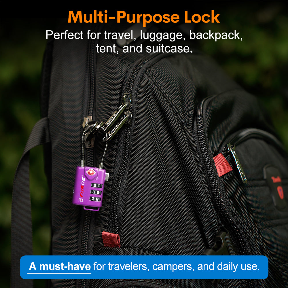 backpack locks travel TSA-Approved Cable Luggage Lock | Purple 2-Pack