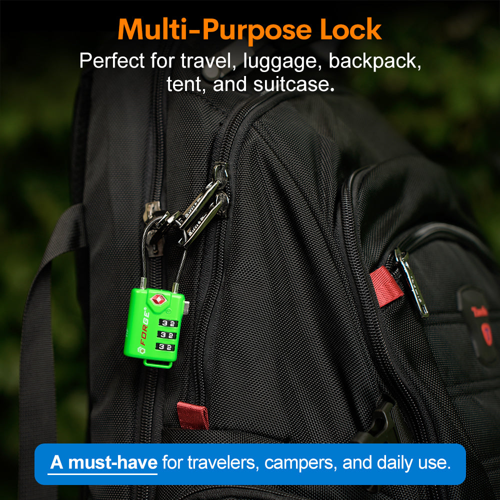 Forge TSA Approved Cable Luggage Lock with Easy-to-Read Dials, Green 4 TSA Locks.