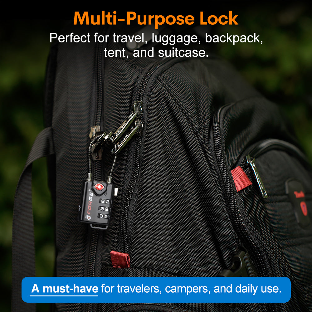 best computer backpack cable lock for traveling Forge 3-Digit Flexible TSA Approved Cable Luggage Lock