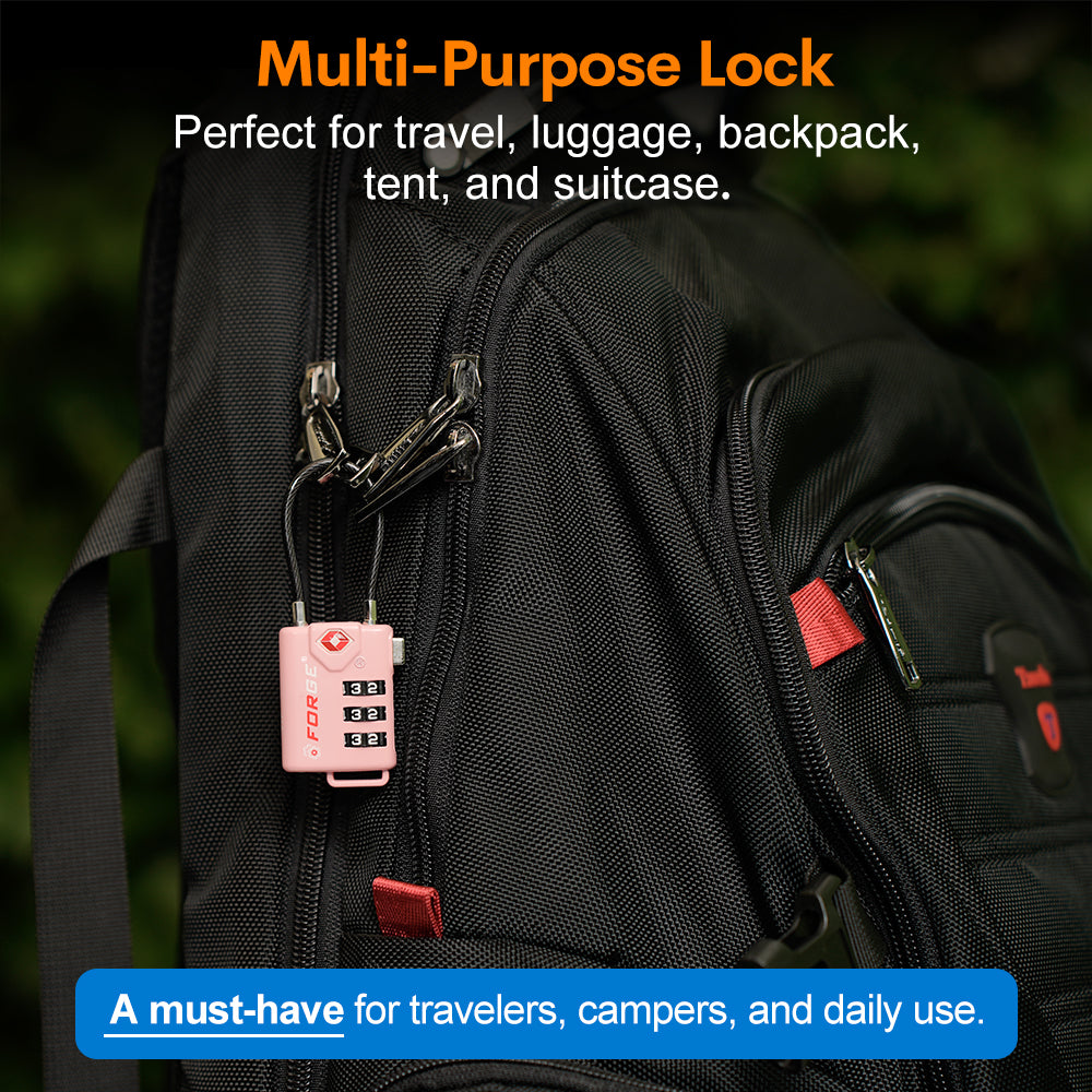 Forge TSA Approved Cable Luggage Lock, 3-Digit Flexible & Steel Wire (Pink, 2-Pack)