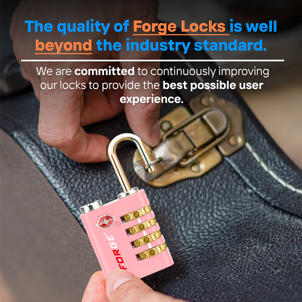 Dual-Opening TSA Approved Luggage Lock: Key or Combination Access, Heavy Duty. 2 Pink Locks