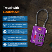 TSA Approved Cable Luggage Lock with Easy-to-Read Dials-Purple 2 Pack