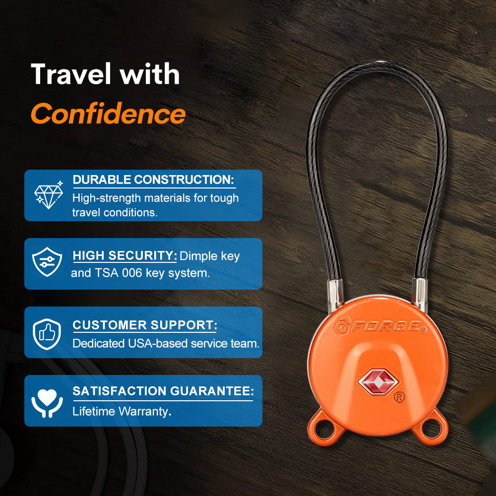 TSA Approved Luggage Locks, Ultra-Secure Dimple Key Travel Locks,TSA006 Key Cylinder, Orange 2 Locks, Model Koala