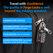 Forge TSA Approved 4-Digit Combination Locks for Luggage and Suitcases. Open Alert, Alloy Body. Black 4 Locks