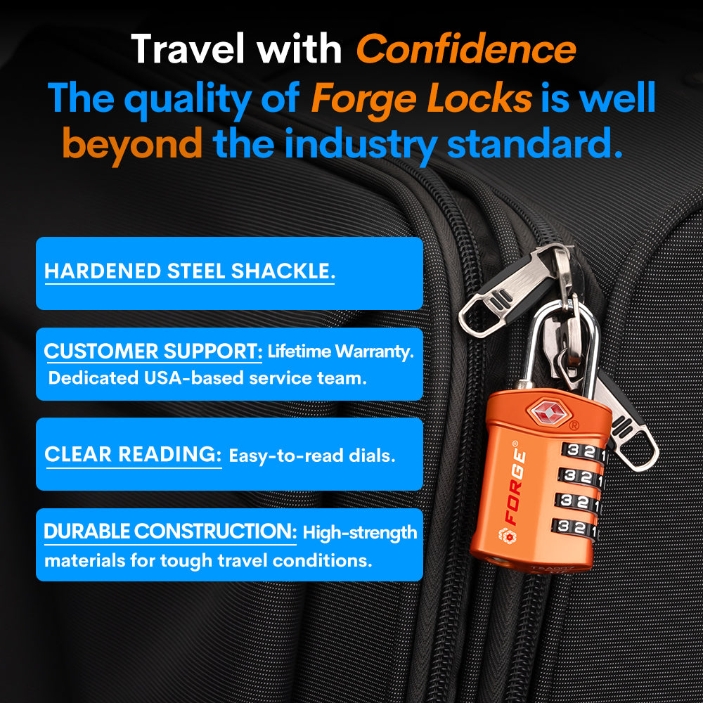 TSA Approved 4-Digit Combination Locks for Luggage and Suitcases. Open Alert, Alloy Body. Orange 4 Locks