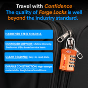 TSA Approved 4-Digit Combination Locks for Luggage and Suitcases. Open Alert, Alloy Body. Orange 4 Locks