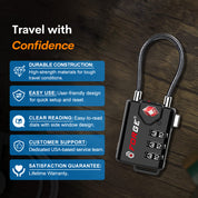 TSA Approved Cable Luggage Lock with Easy-to-Read Dials, Black 1 Lock