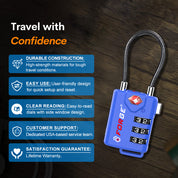 Forge TSA Approved Cable Luggage Lock, 3-Digit Flexible & Steel Wire (Blue, 4-Pack)