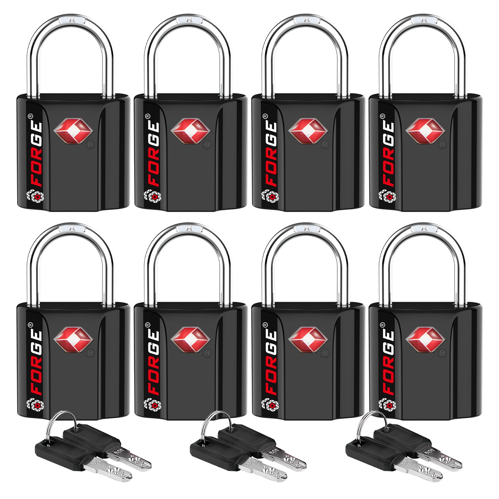 Candado para equipaje con llave de puntos aprobado por la TSA - Llave TSA006, candado pequeño ultraseguro. Negro, 8 candados.