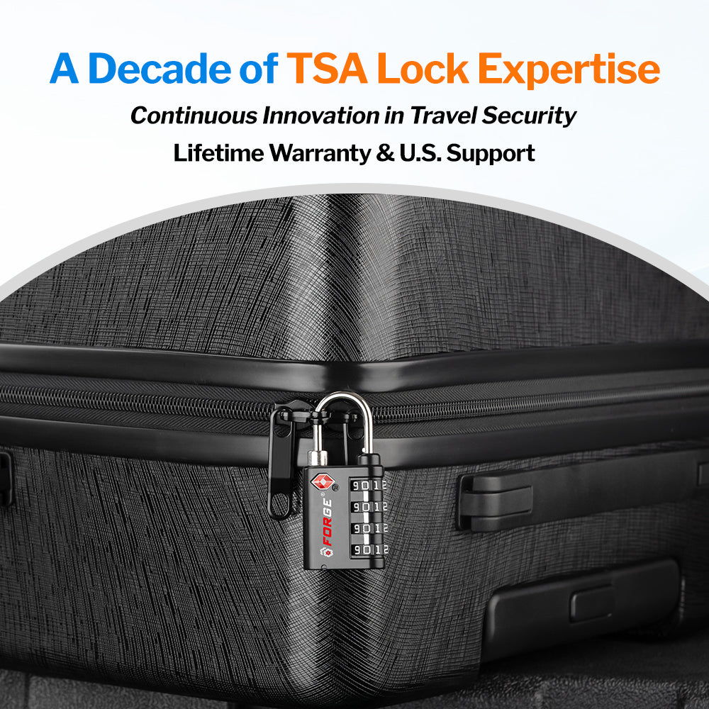 New431B_Dual-Opening TSA Approved Luggage Lock: Key or Combination Access, Heavy Duty. 6 Black Locks