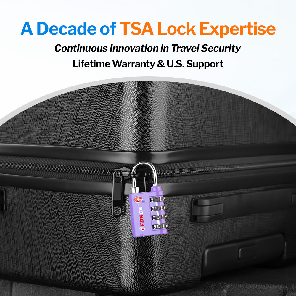 New431B_Dual-Opening TSA Approved Luggage Lock: Key or Combination Access, Heavy Duty. 2 Purple Locks
