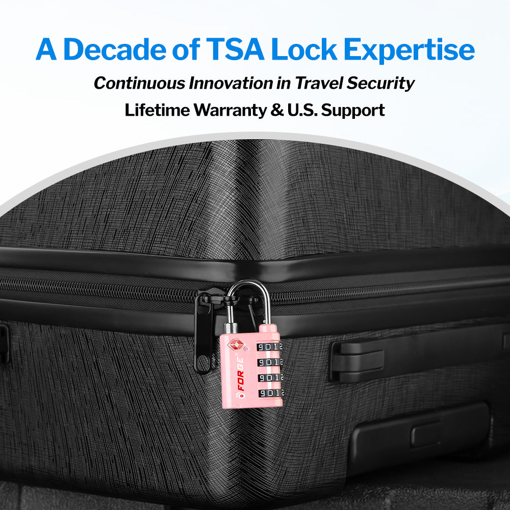 Dual-Opening TSA Approved Luggage Lock: Key or Combination Access, Heavy Duty. 2 Pink Locks