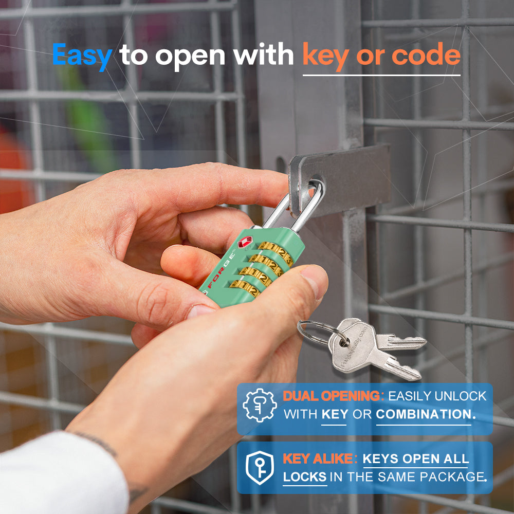 Dual-Opening TSA Approved Luggage Lock: Key or Combination Access, Heavy Duty. 2 Green Locks