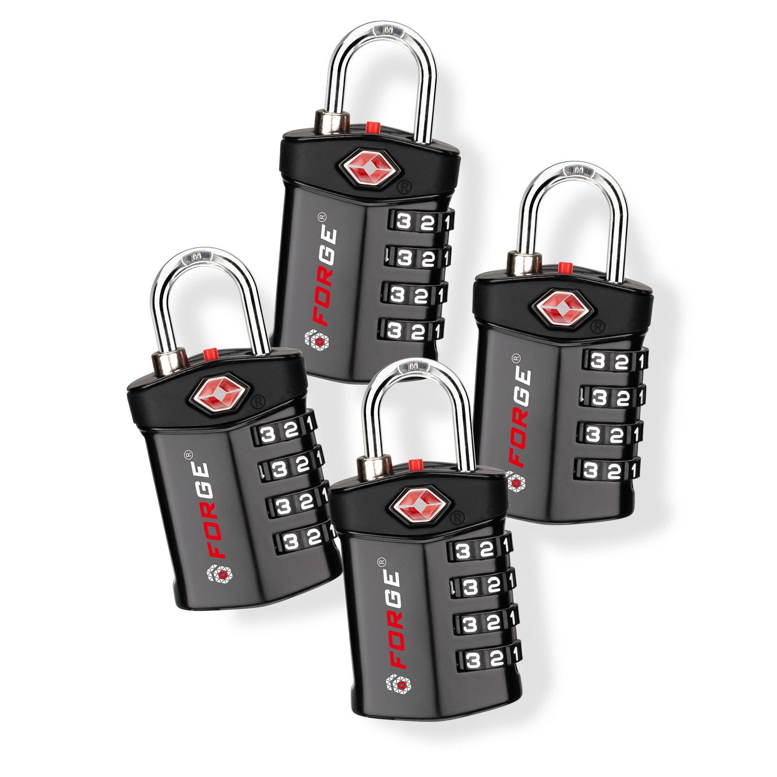 Forge Model Atlas 17019 Heavy Duty TSA Lock, 4-Digit & Open Alert, for Pelican Case, Gun Case, Locker (Black, 4-Pack )